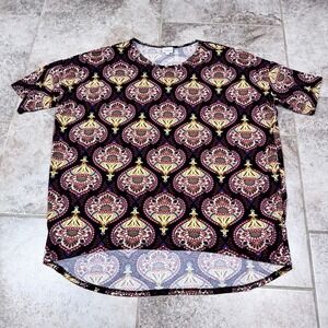 LulaRoe Irma Womens Blouse 2XLRed Star Starburst Bright All Over Print Stretch